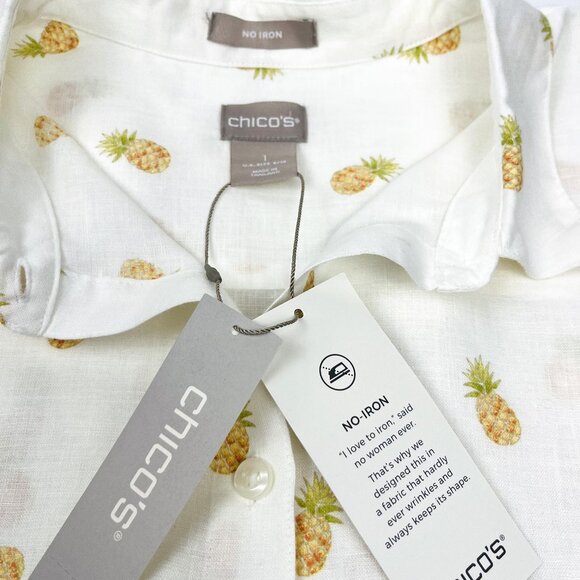 Chico’s No-Iron Linen Pineapple Print Shirt - NEW - Picture 4 of 7